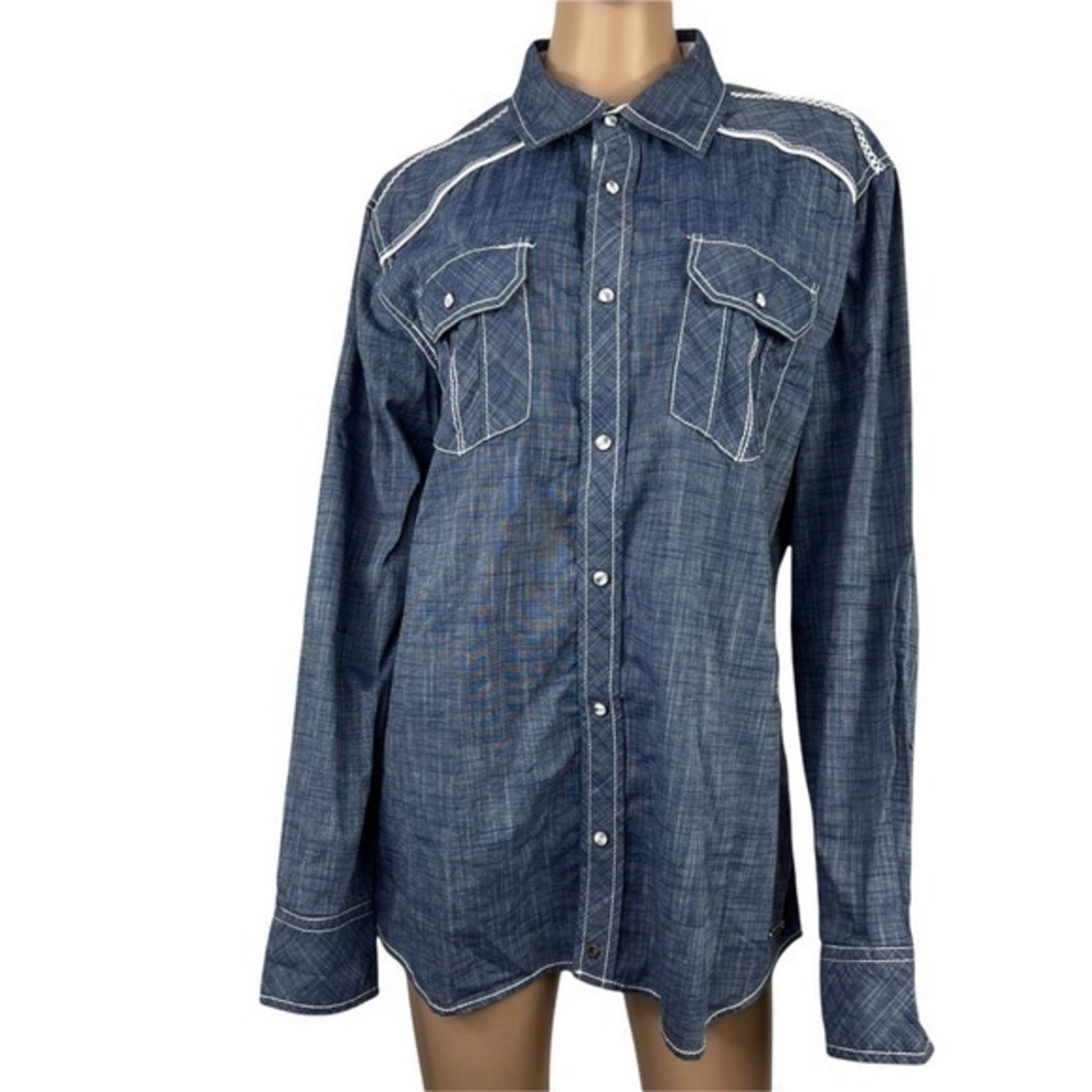 Buckle Black Women Western Shirt Buttons Down Blue Sz L